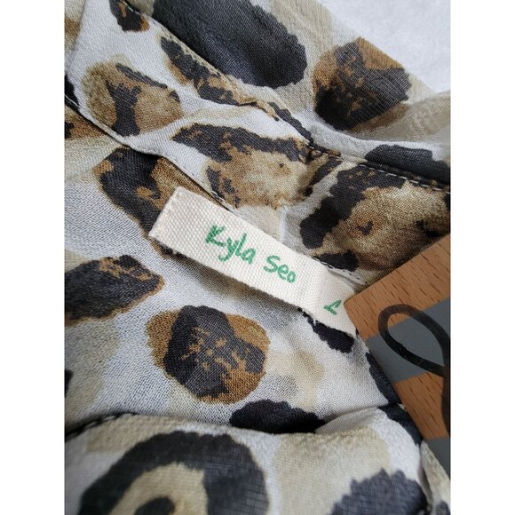 Kyla Seo Womens Leopard Print Button-Up Tunic Dress/Top Large Long Sleeve Brown - Picture 3 of 9